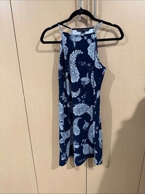 Boston Proper Navy Blue and White Paisley Halter Dress